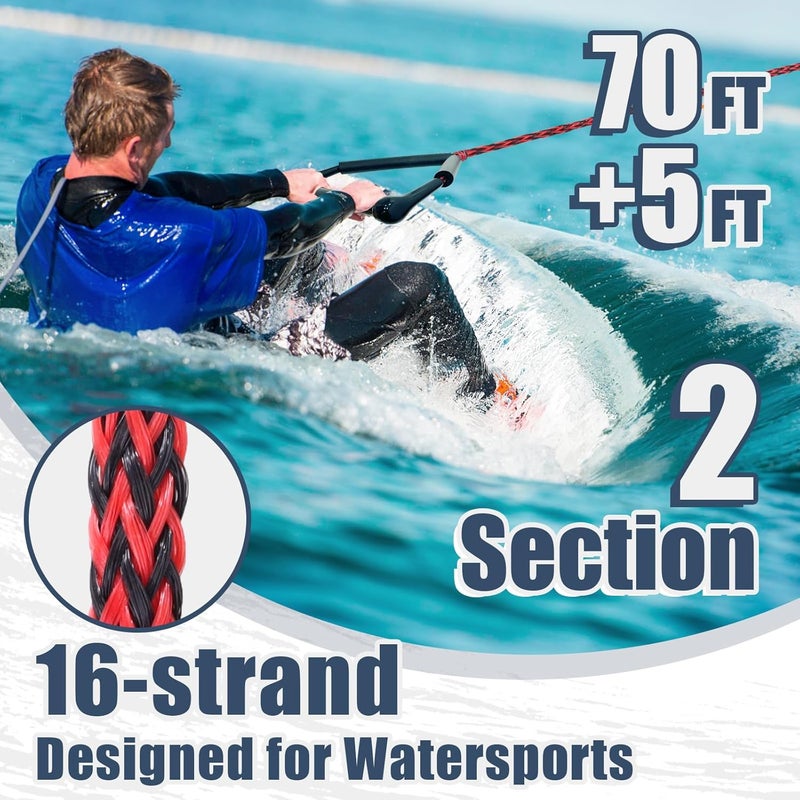 Vortexain 75ft Wakeboard Rope with Handle for Wakeboarding Waterskiing and Wakesurfing - Image 2